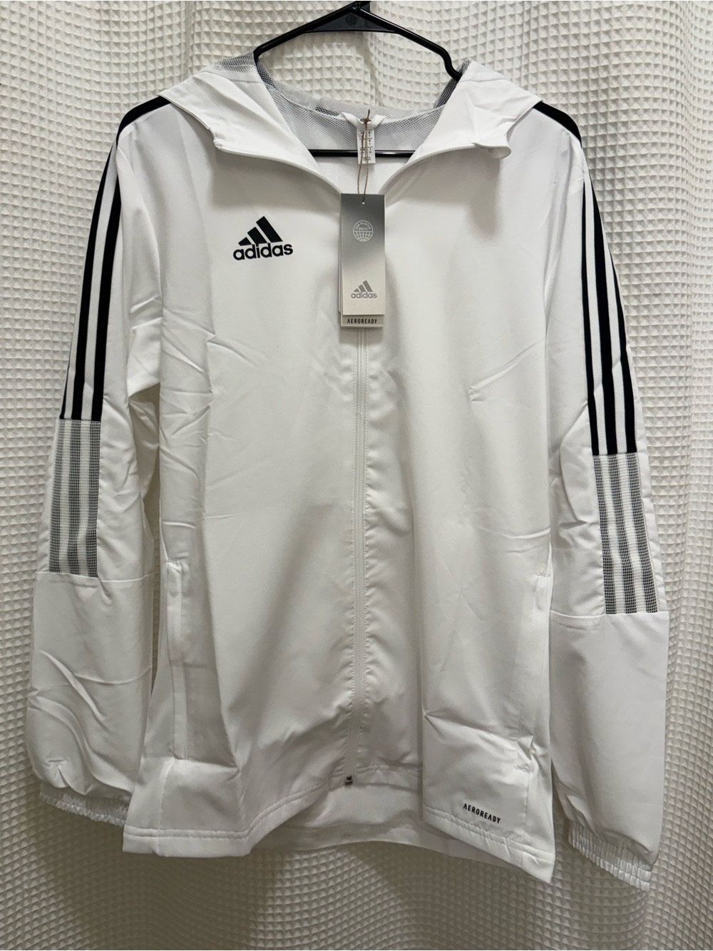 Adidas NWT White Hooded Windbreaker - Men’s Small